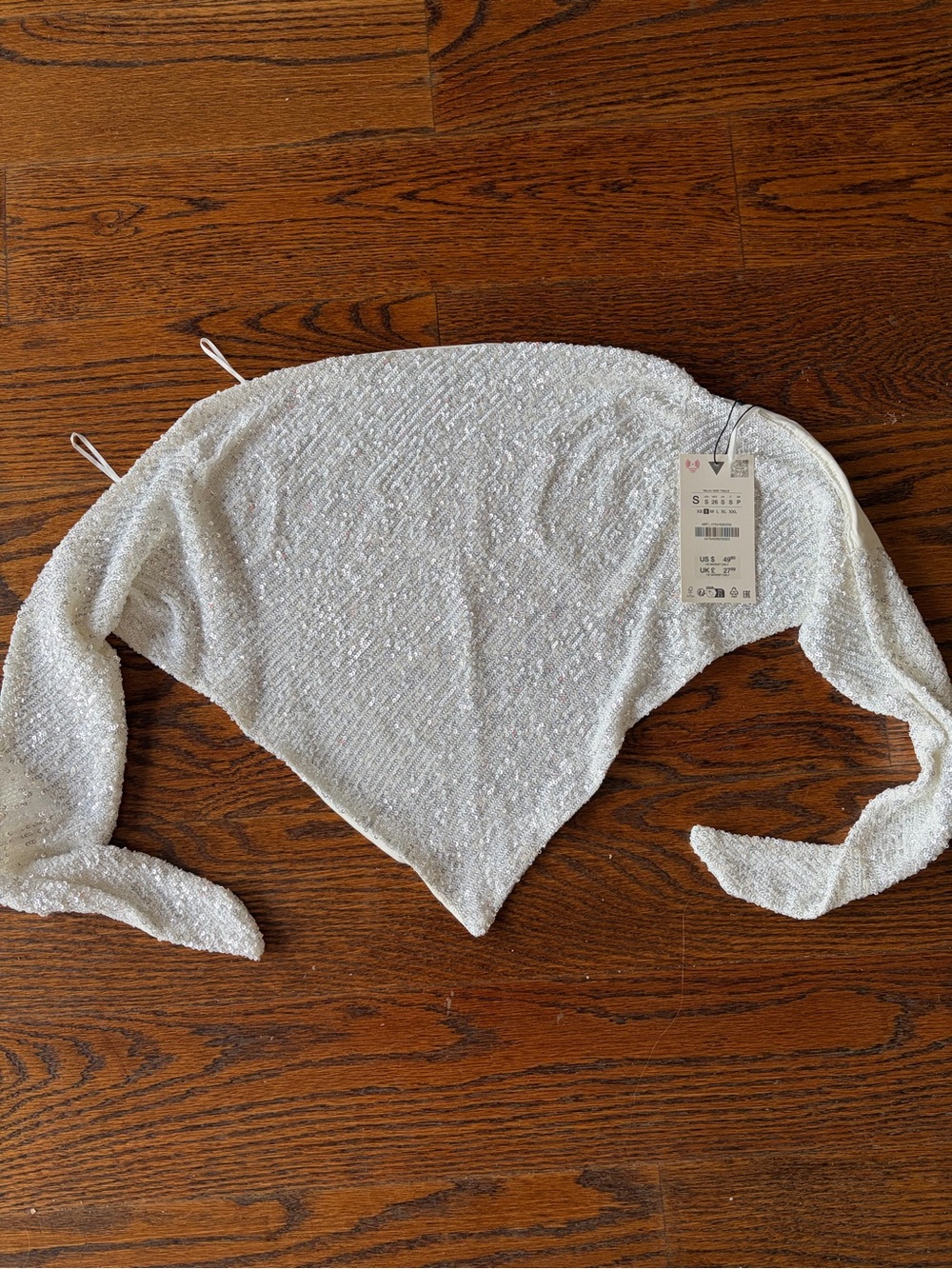 Zara White Sparkle Triangle Wrap Bandeau Top - size S